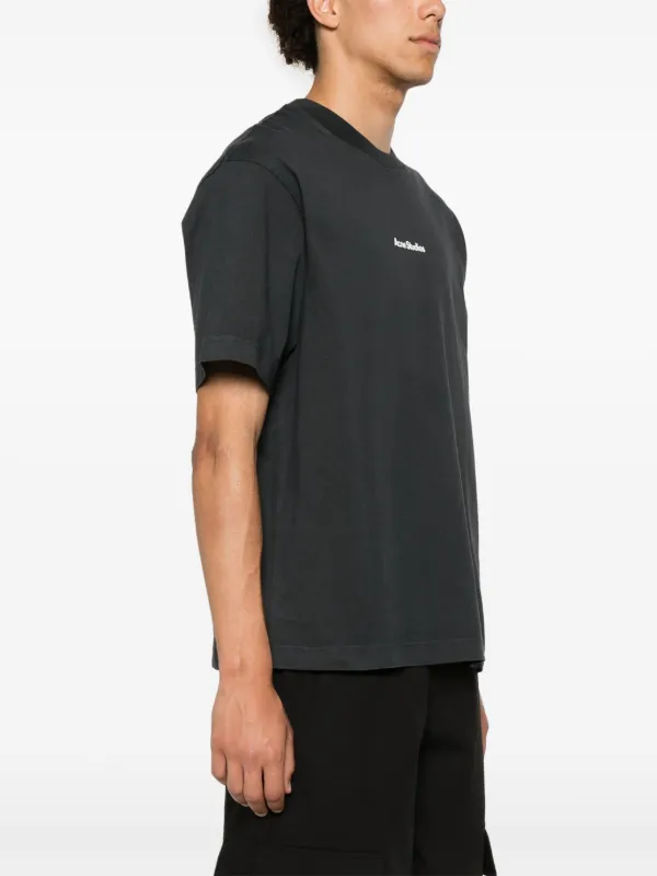 アクネ スタジオ ブラック クルーネック ロゴ T- シャツ - ACNE