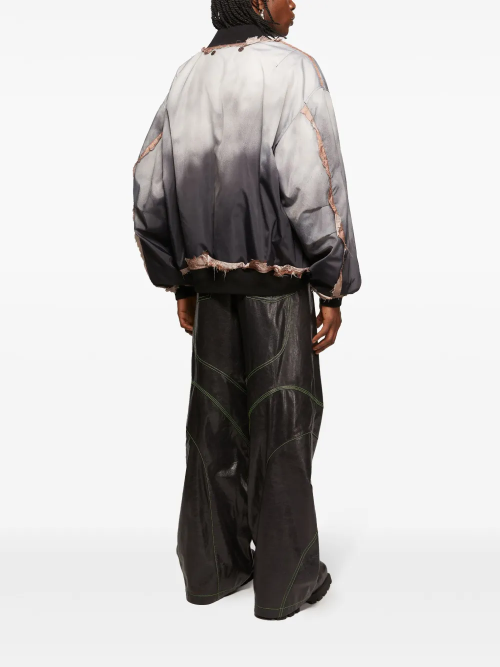 Acne Studios Leren broek met geborduurd logo Grijs