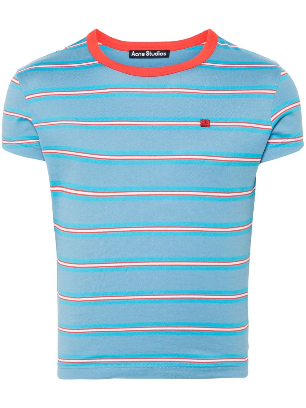 Acne Studios Face Logo-appliqué Striped T-shirt In Blue