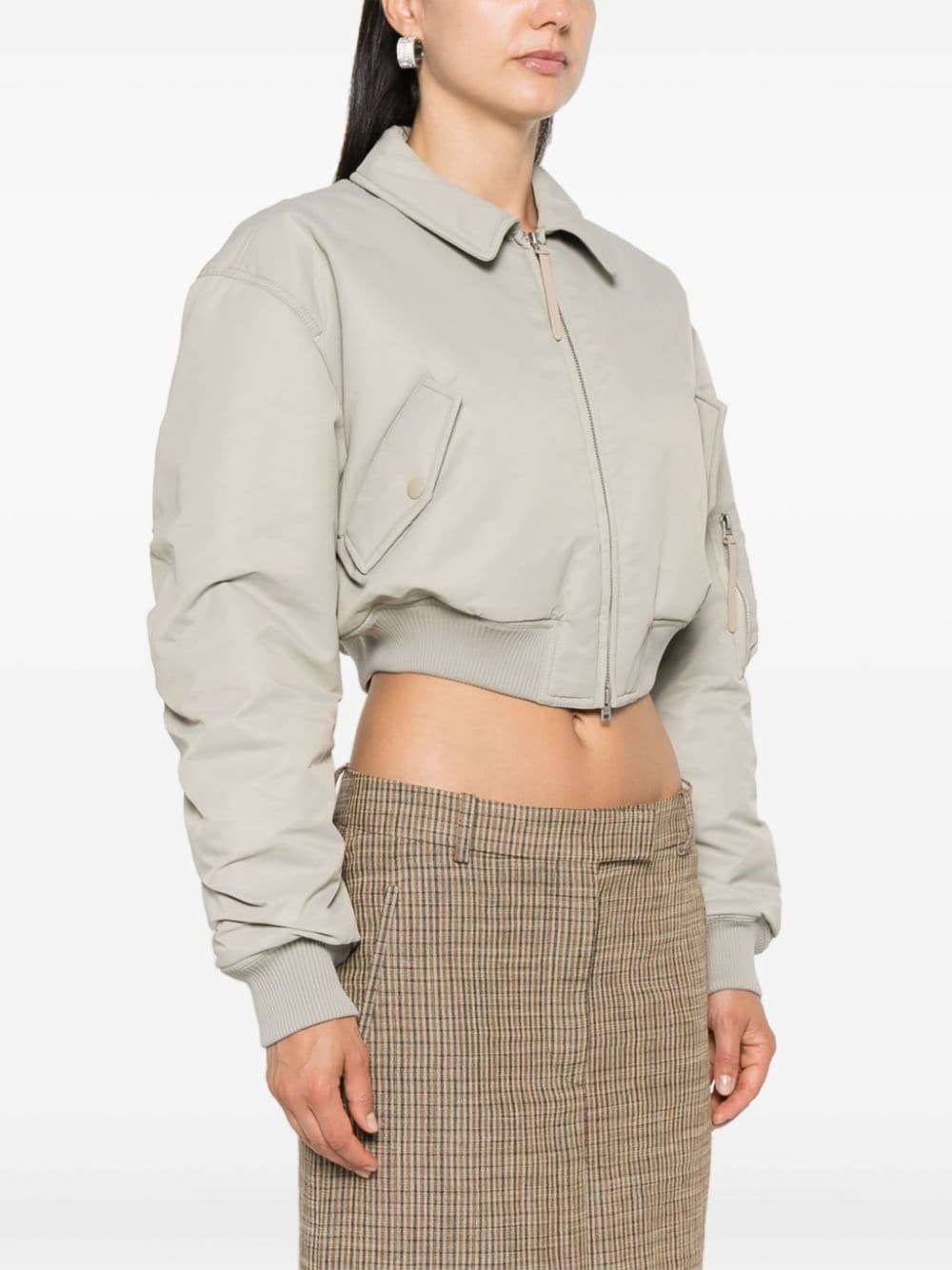 Shop Acne Studios Cropped Padded Bomber Jacket In Grey