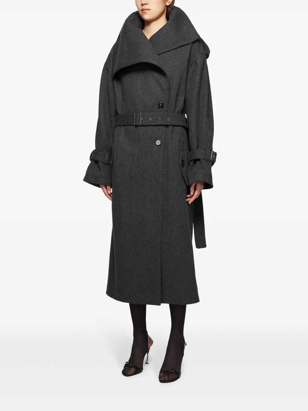 Acne Studios Belted Coat In Grey
