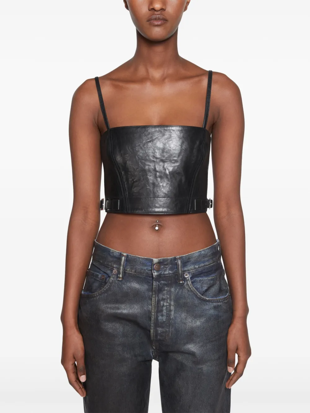 Acne Studios Leren cropped top - Zwart