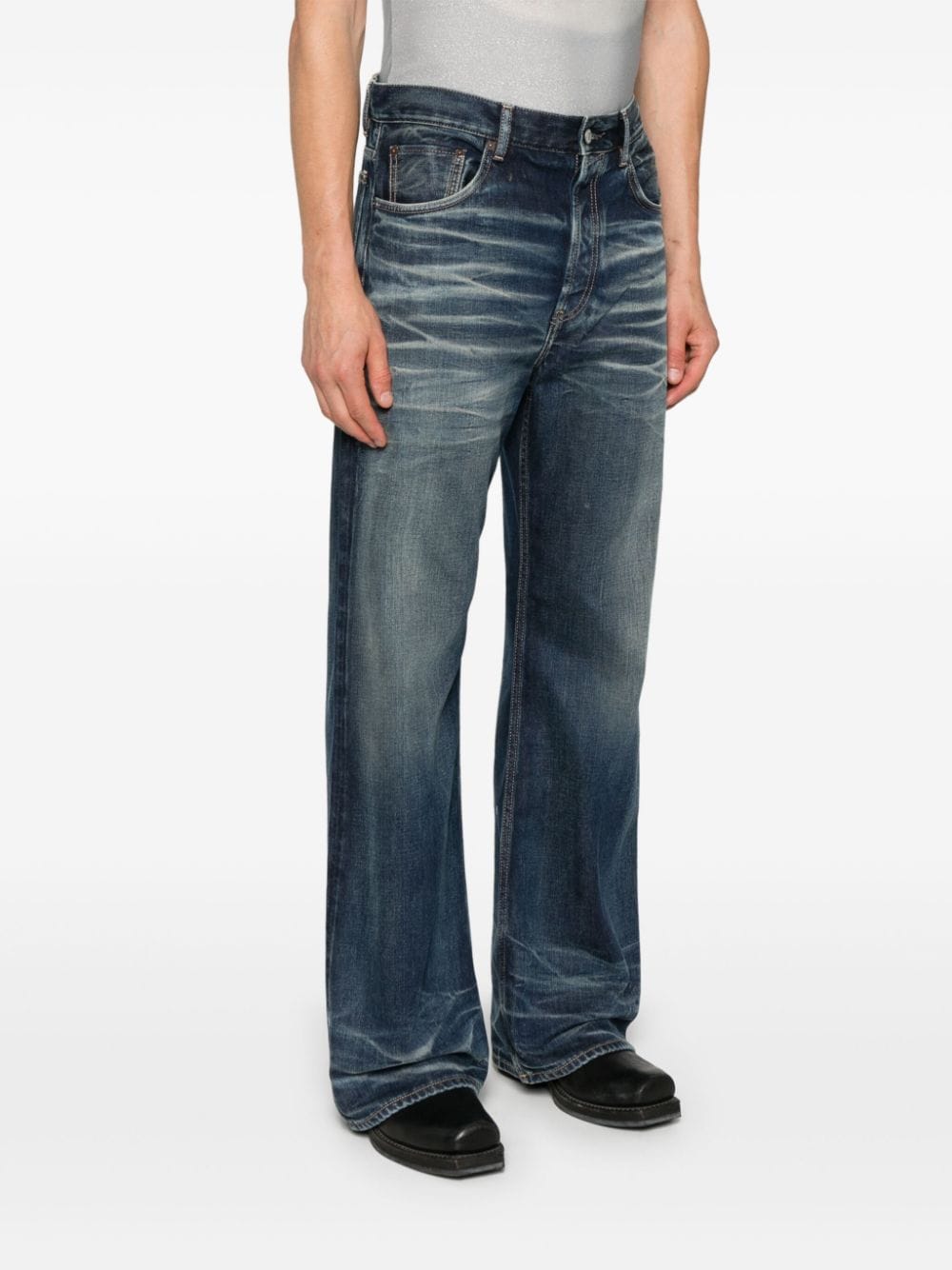 Shop Acne Studios Whiskered Straight-leg Jeans In Blue