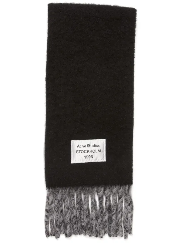 Acne Studios Fringed Logo Scarf Black FARFETCH AO