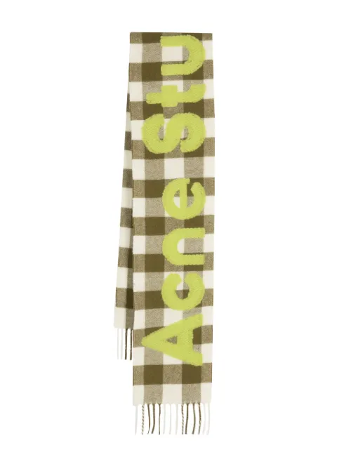 Acne Studios mascada con motivo de cuadros y logo en jacquard