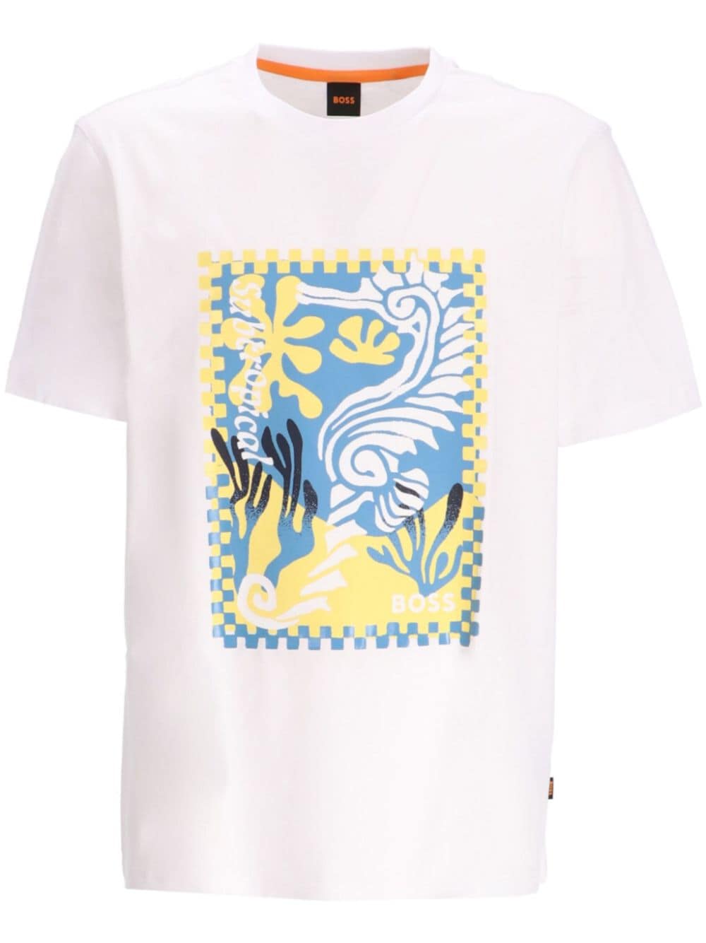 Hugo Boss Graphic-print Cotton T-shirt In Neutral