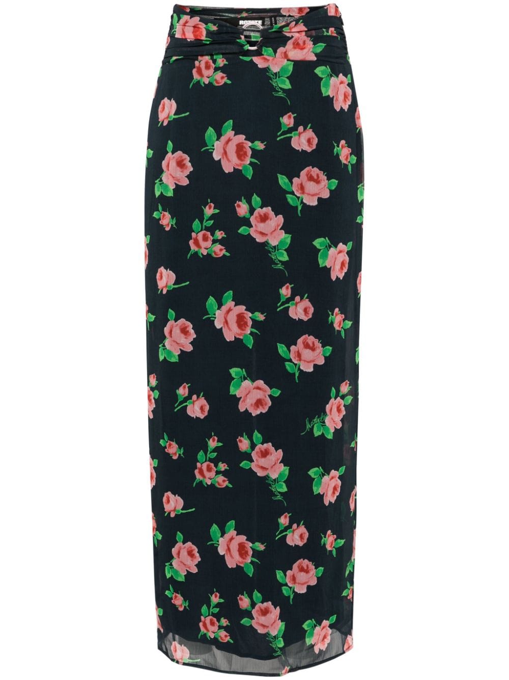 Shop Rotate Birger Christensen Rose-print Chiffon Skirt In Blue