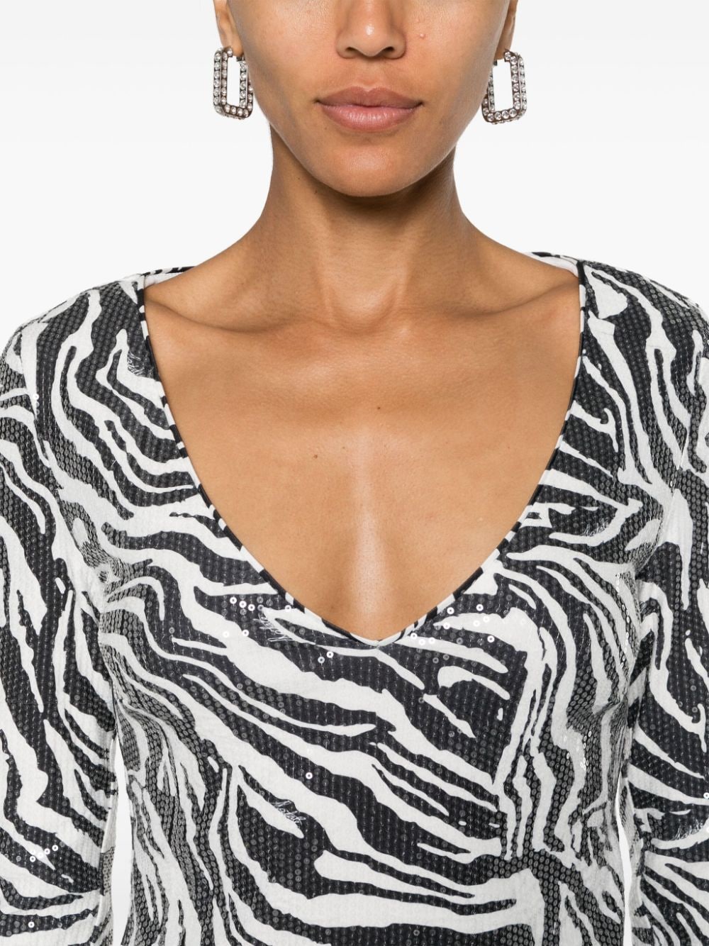 Shop Rotate Birger Christensen Zebra-print Sequinned Top In 白色