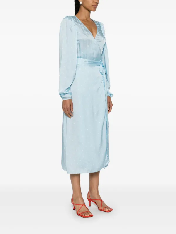 rotate satin wrap dress ROTATE satin wrap midi dress with a crossover Light blue ROTATE Birger  Christensen