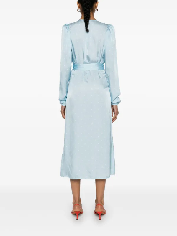 princess polly baby blue dress Polka-Dot Belted Crepe Dress