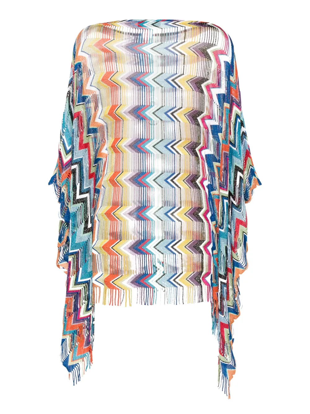 Shop Missoni Zigzag-pattern Fringed Kaftan In Blue