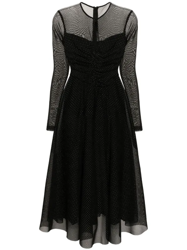 NISSA Studded Flared Midi Dress Black FARFETCH IN