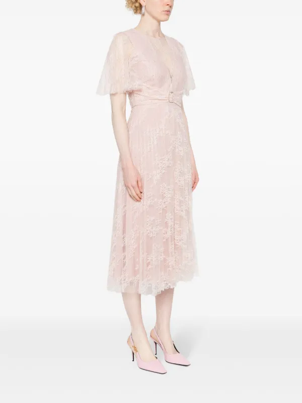 Nissa Lace-overlay Pleated Midi Dress - Pink