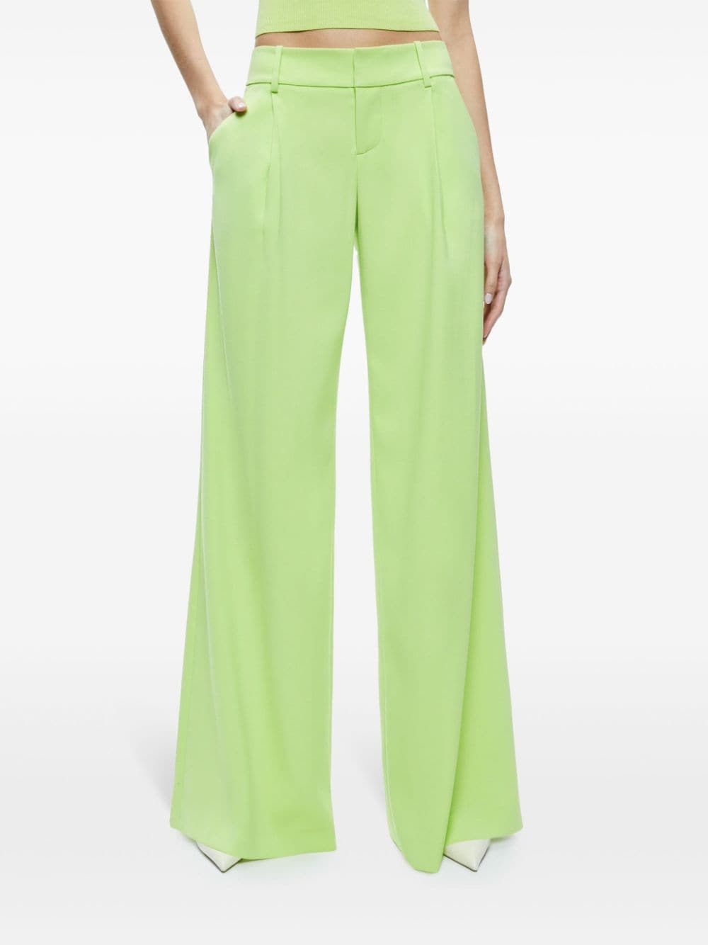 Shop Alice And Olivia Eric Low-rise Palazzo Pants In Green