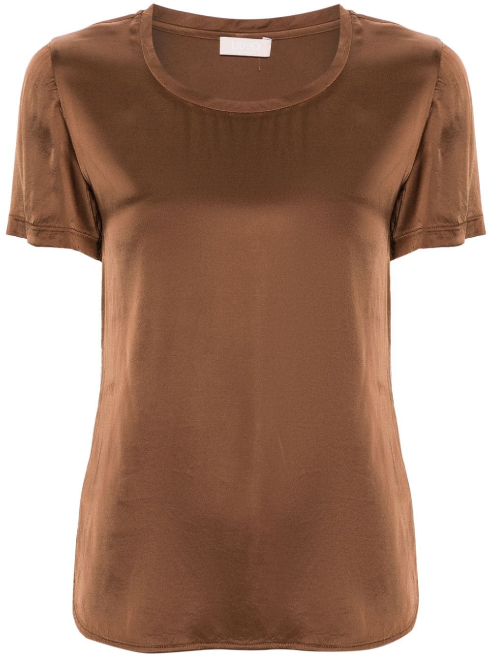Liu •jo Round-neck Satin T-shirt In Brown