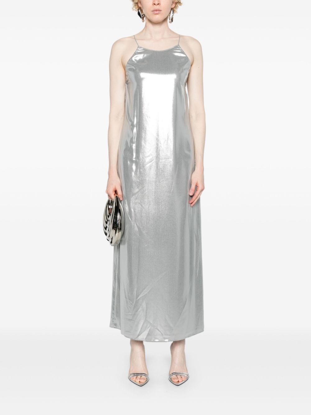 Calvin Klein round-neck laminated maxi dress - Zilver