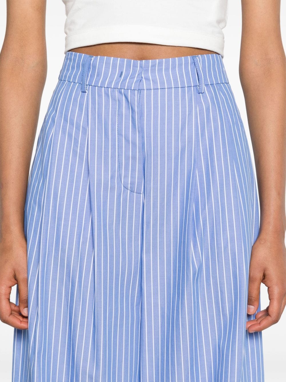 Shop Drhope Pinstriped Cotton Tailored Torusers In Blue