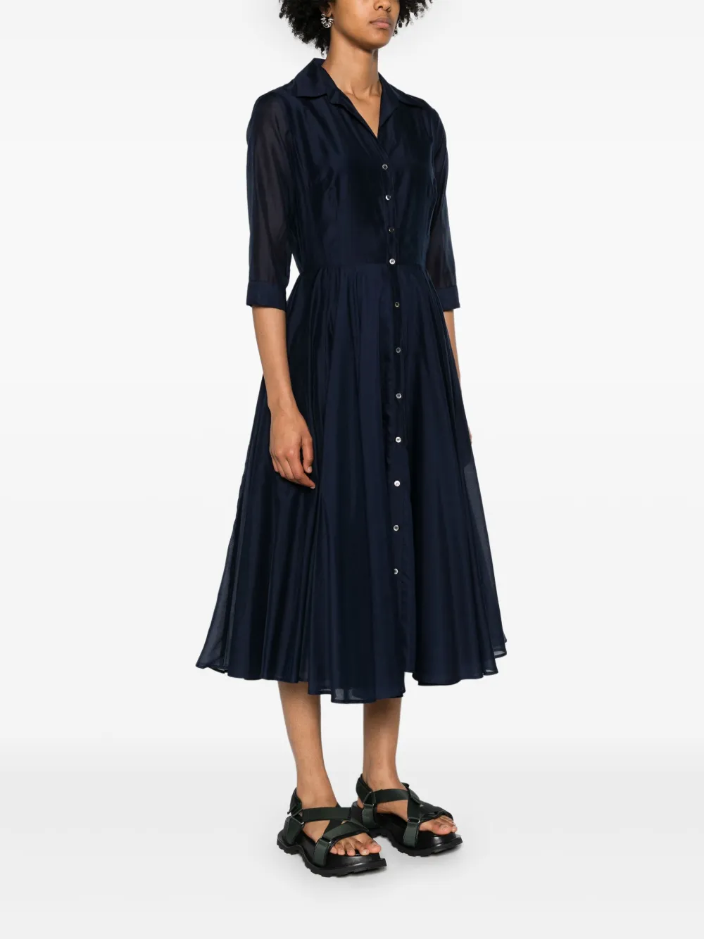 Shop Drhope Flared Midi Shirtdress In Blue