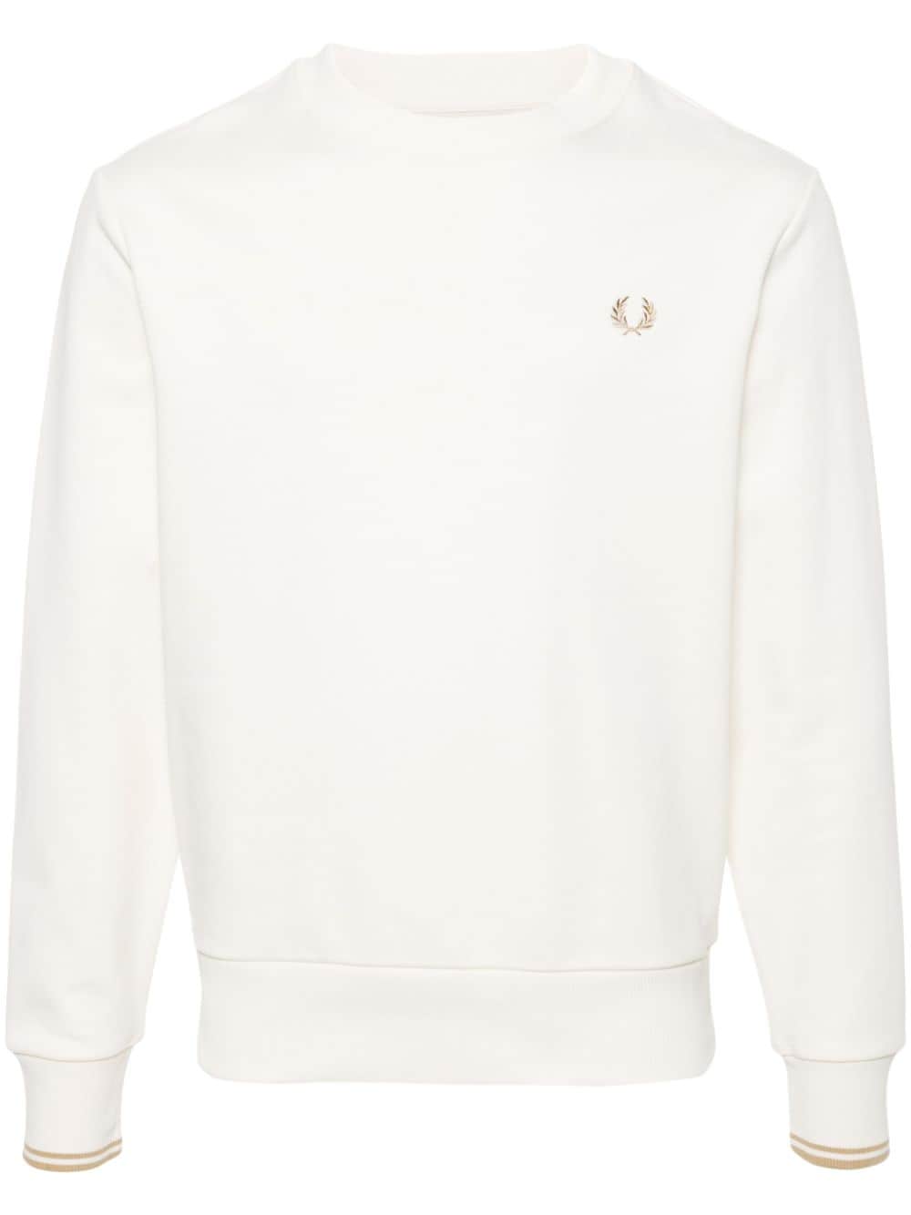 Fred Perry logo-embroidered cotton sweatshirt Beige
