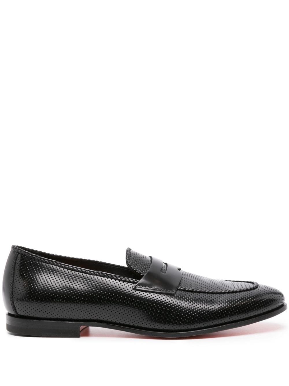 Santoni perforated leather penny loafers Black