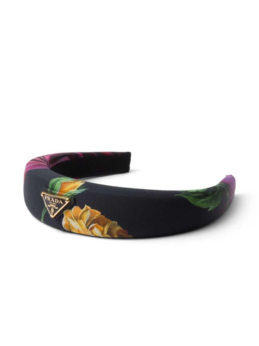 Prada logo-appliqué floral-print headband - Zwart