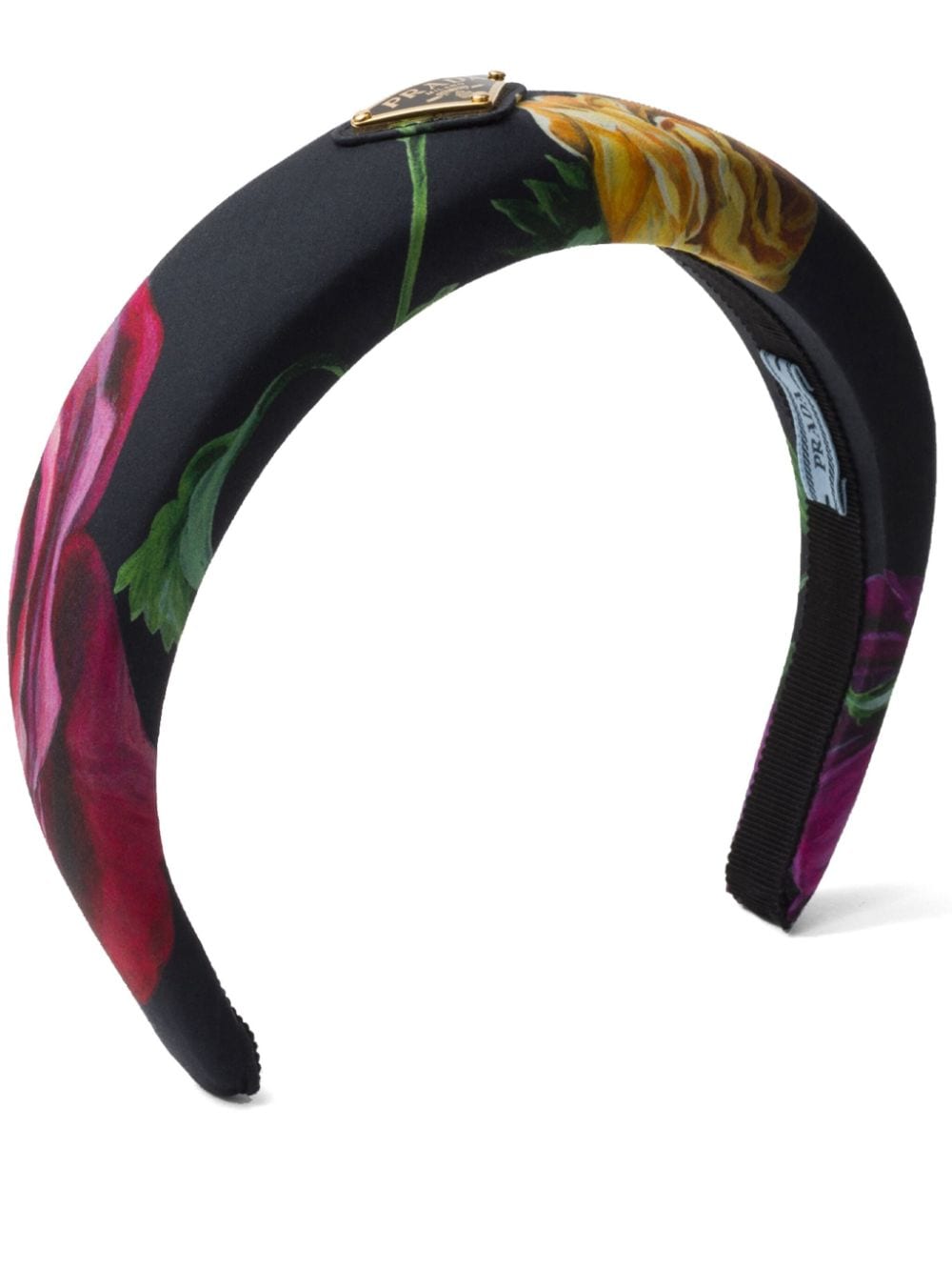 Prada logo-appliqué floral-print headband Zwart
