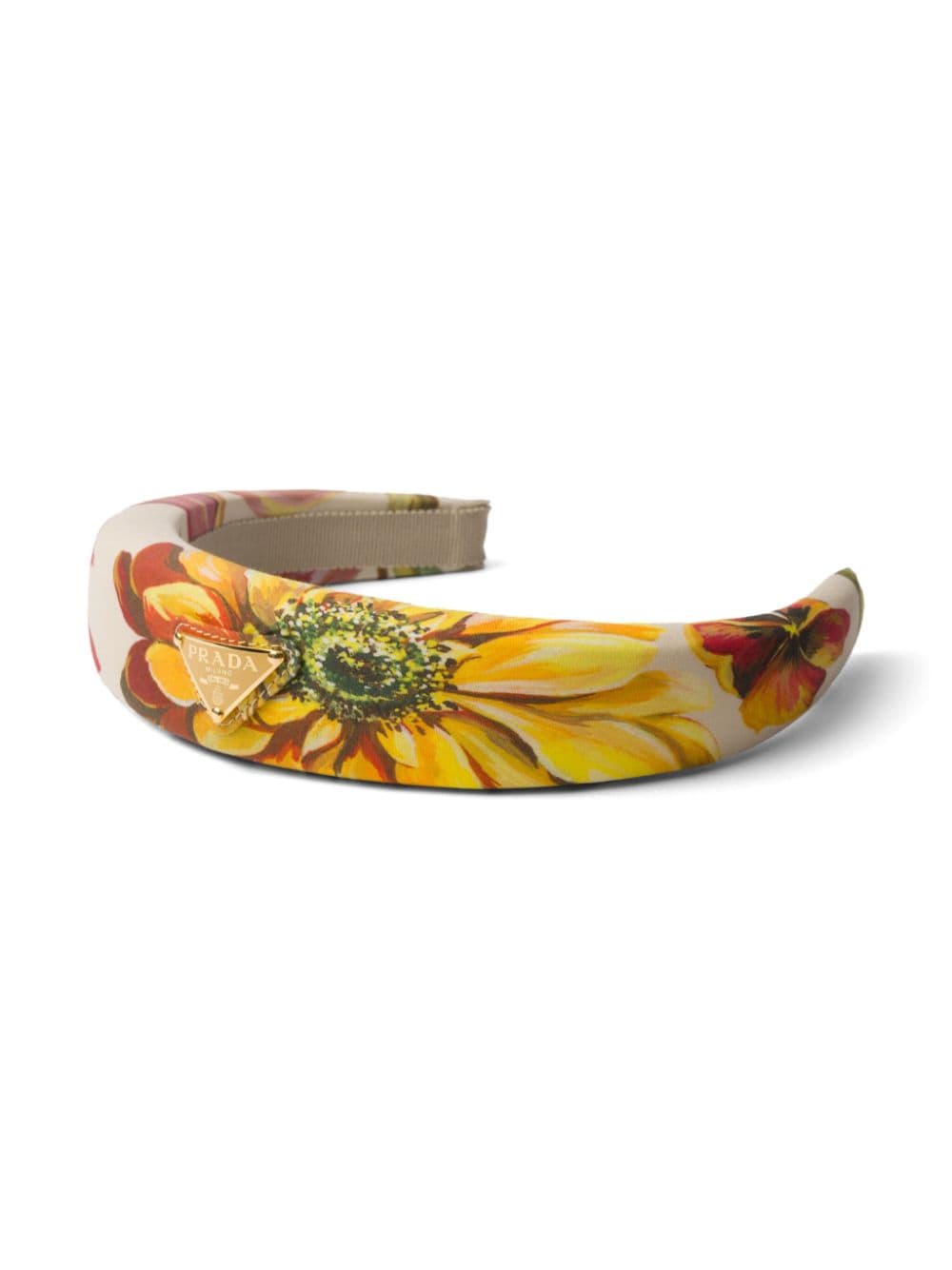 Shop Prada Logo-appliqué Floral-print Headband In Neutrals
