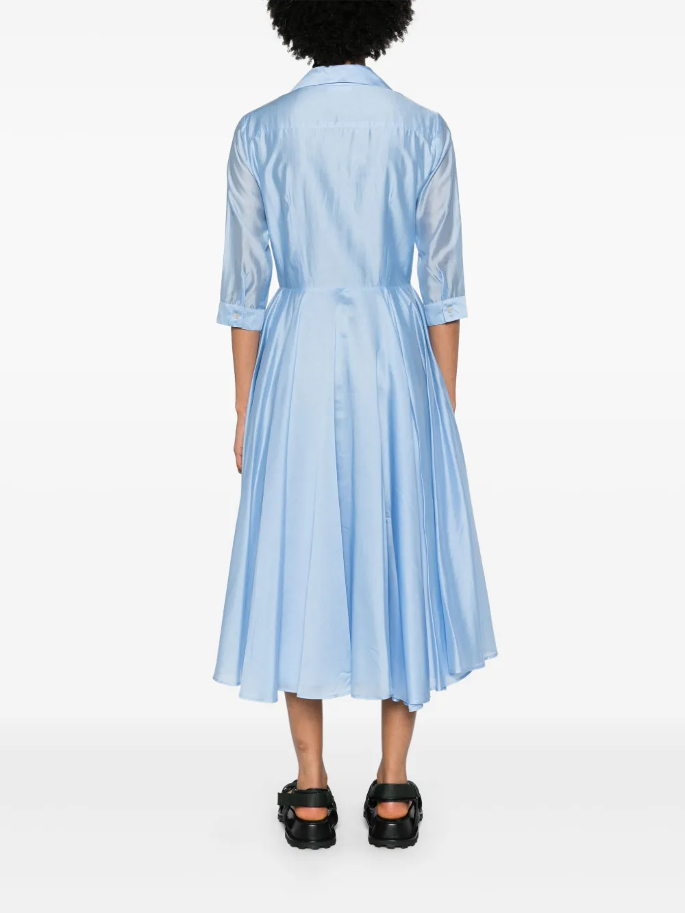 Shop Drhope Flared Midi Shirtdress In Blue