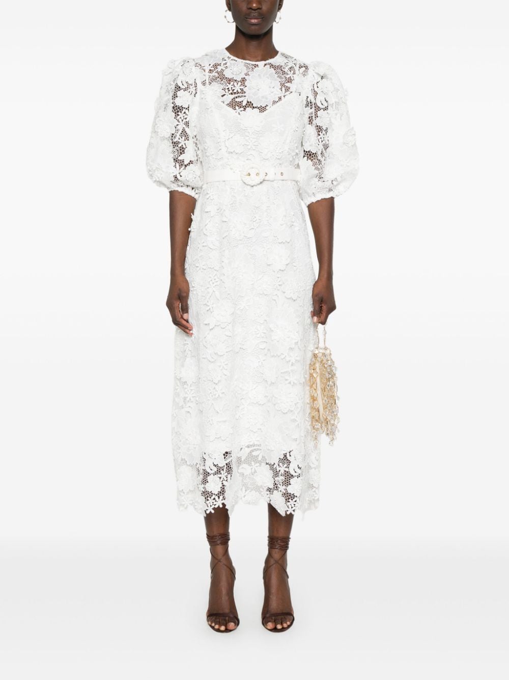Shop Zimmermann Halliday Lace Flower Midi Dress In White