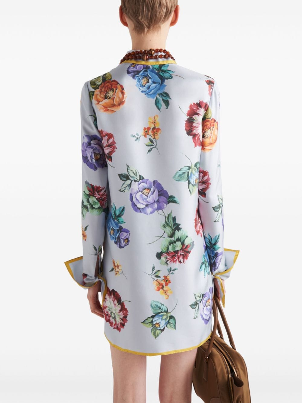 Shop Prada Floral-print Silk Shirtdress In Grey