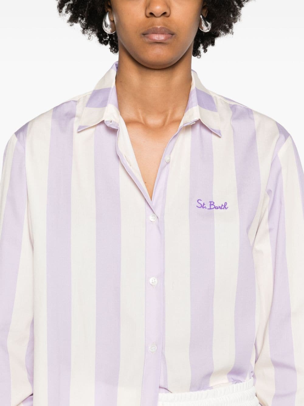 Shop Mc2 Saint Barth Brigitte Striped Cotton Shirt In Purple