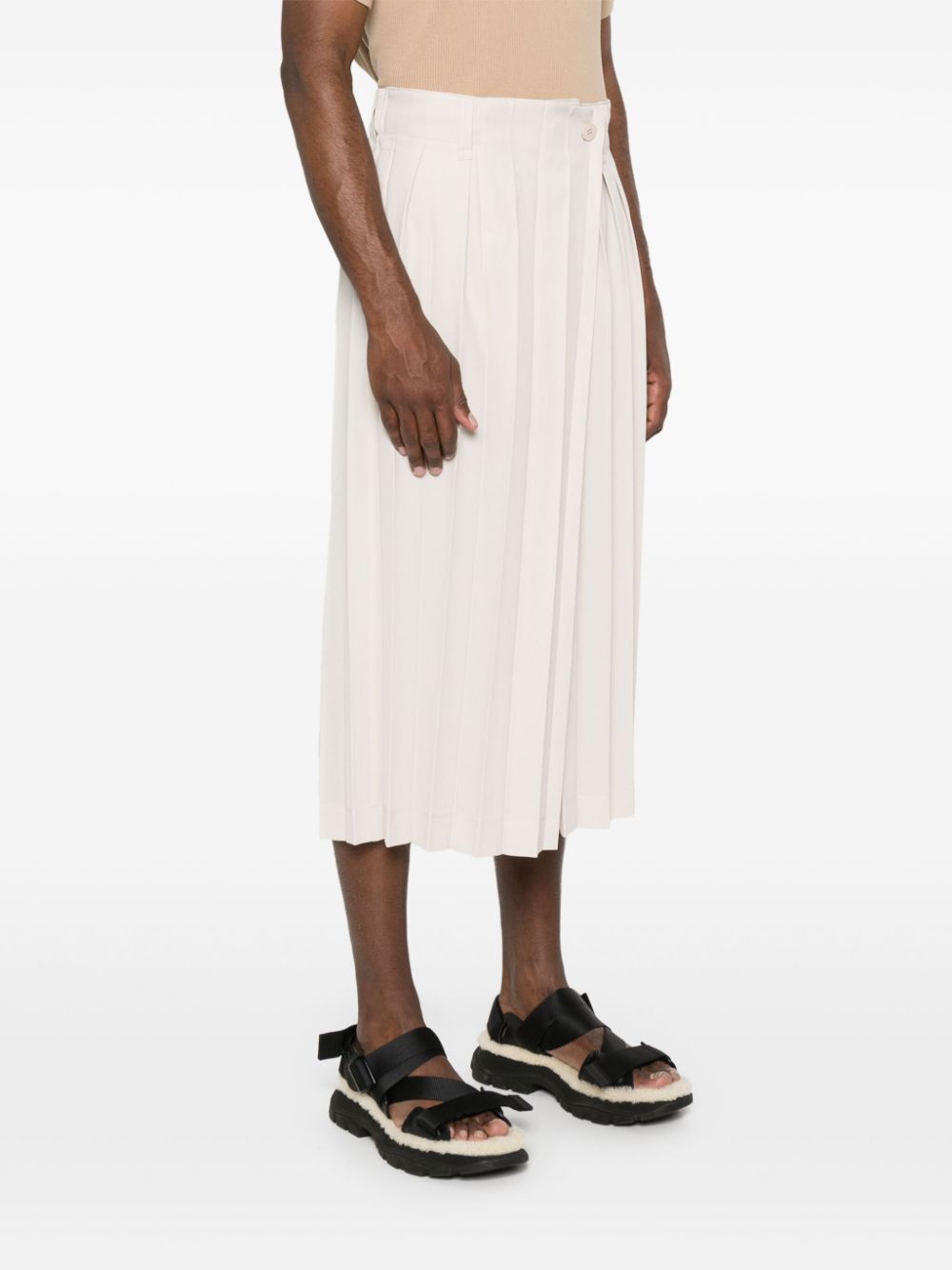 Shop Issey Miyake Edge Ensemble Pleated Cropped Trousers In Neutrals