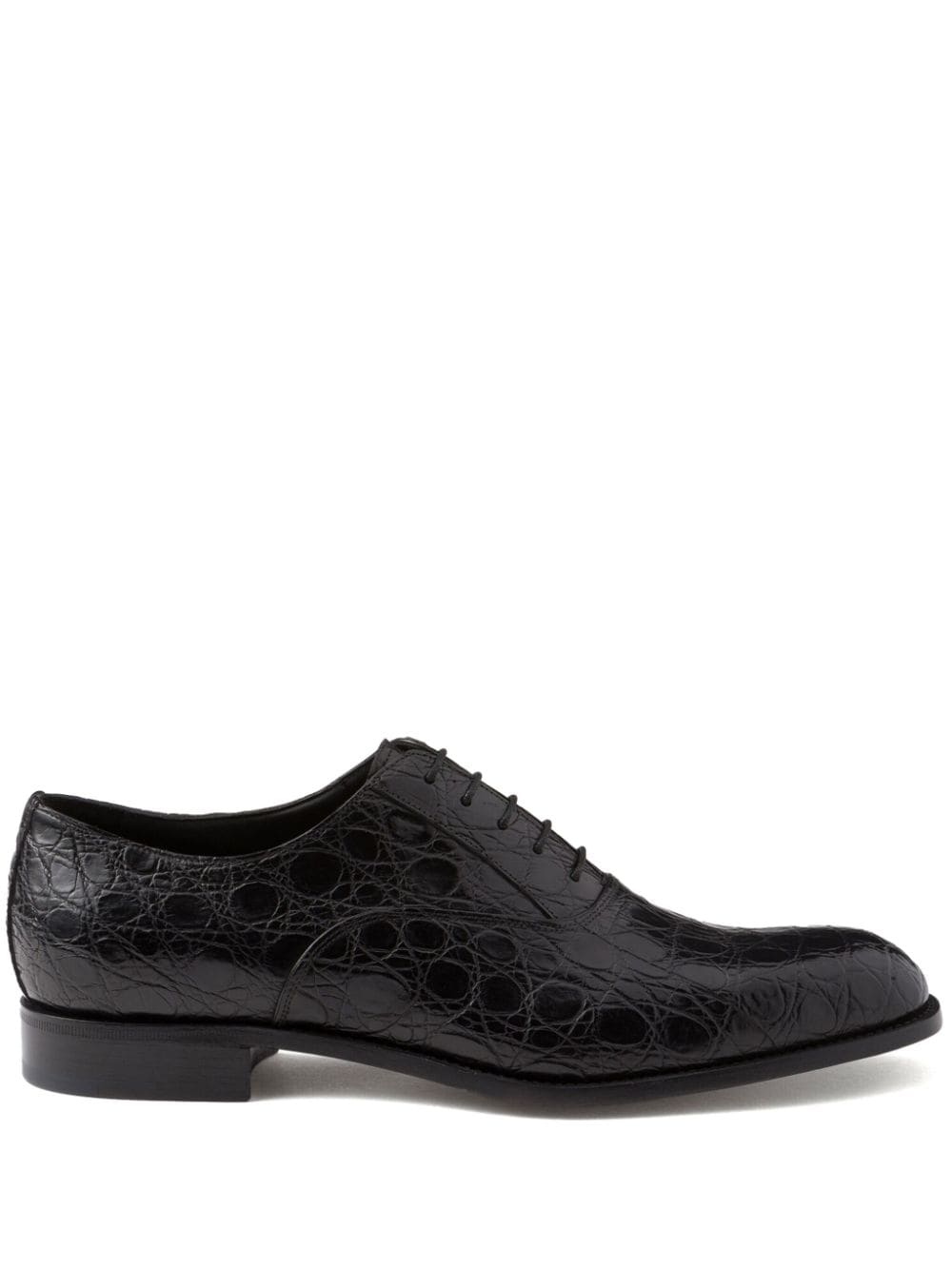 Prada Crocodile-effect Leather Oxford Shoes In Black