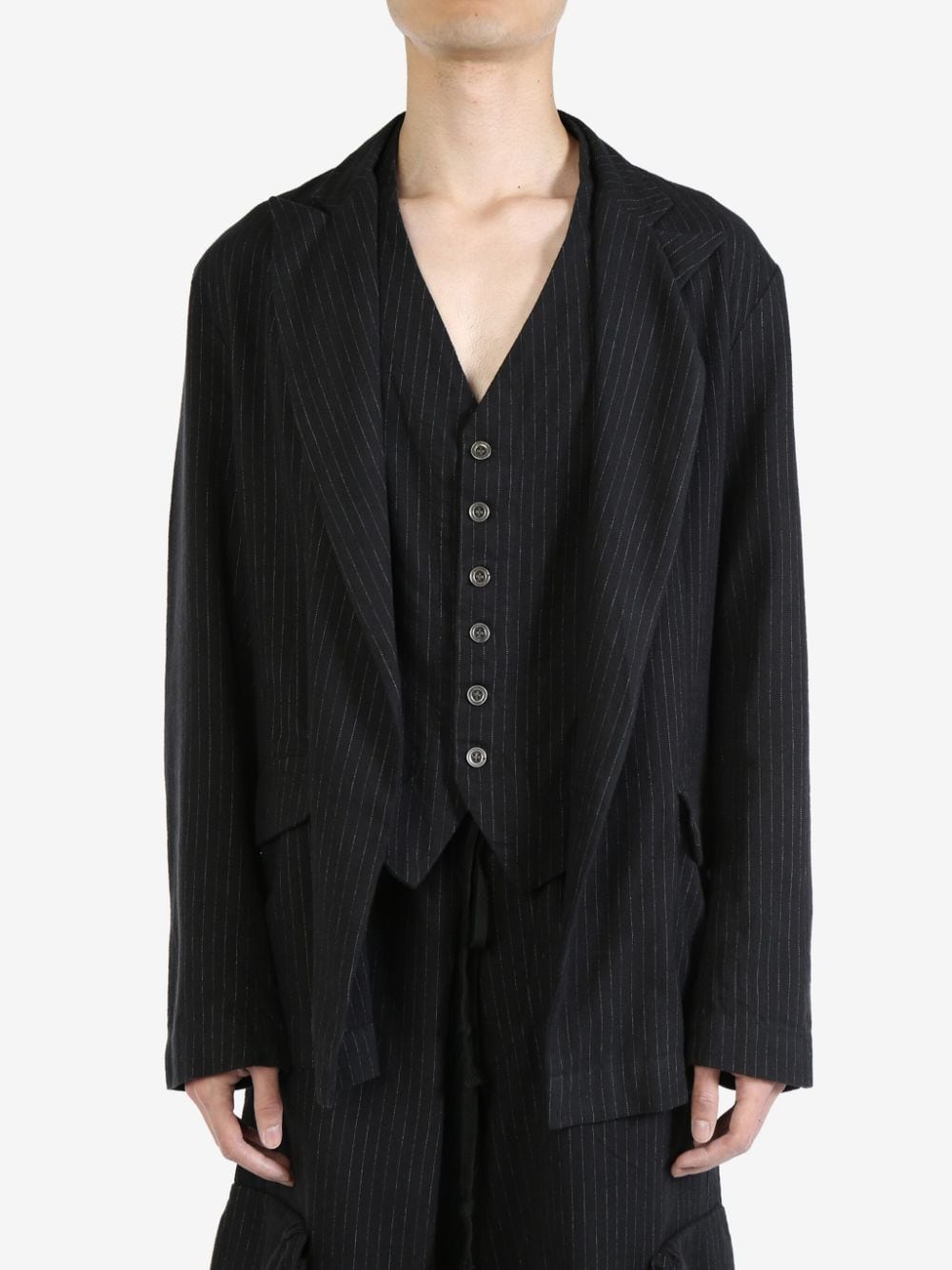 Shop Greg Lauren Oliver Layered Single-breasted Blazer In Black