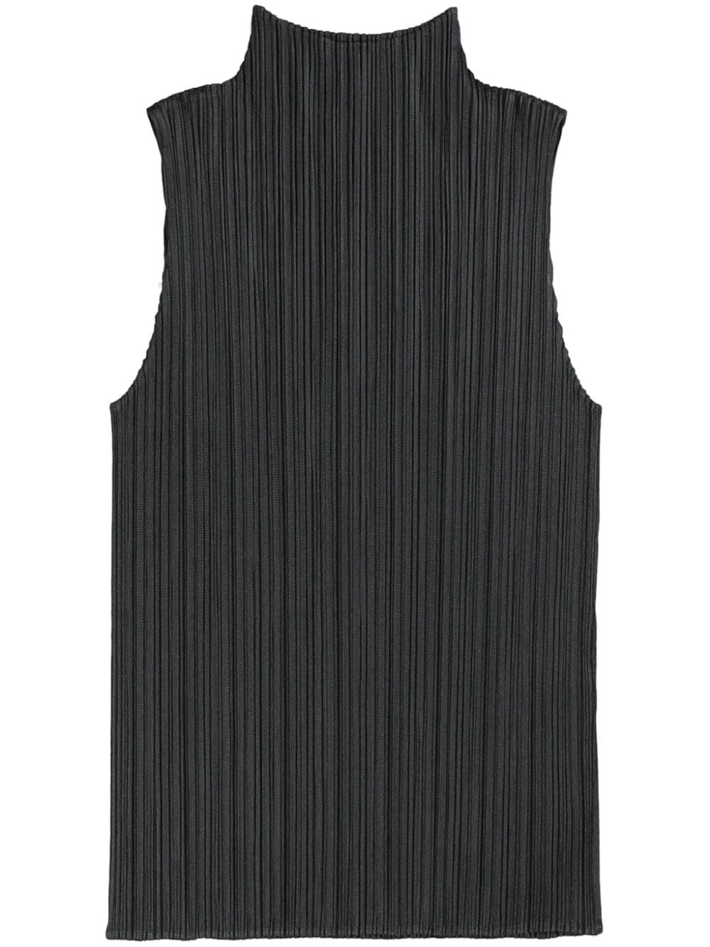 Issey Miyake High Neck Pleated Tank Top In Black
