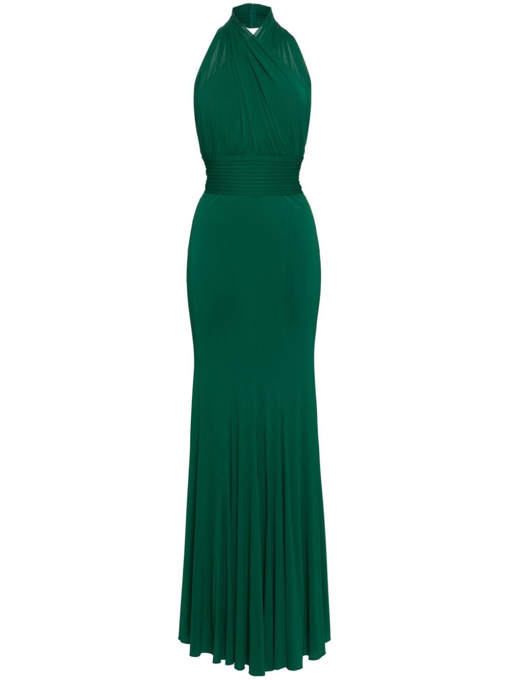 Herve L Leroux Open-back Fishtail Gown In Green
