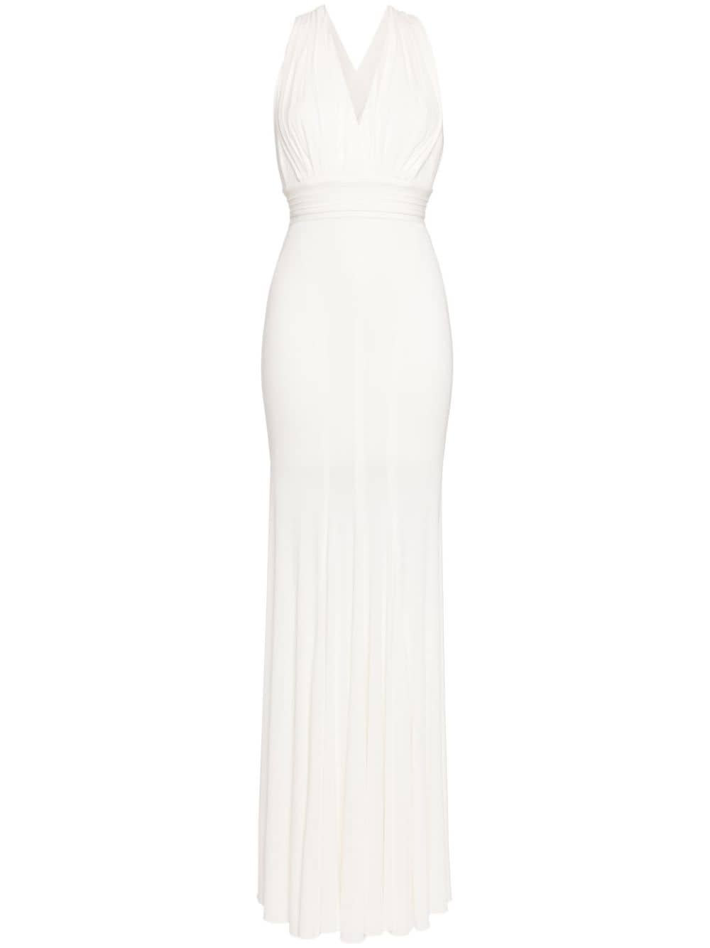 Herve L Leroux Pleated Fishtail Gown In White