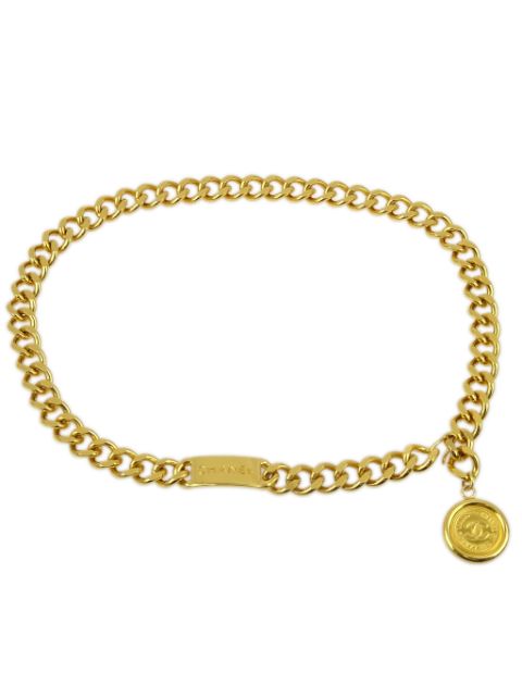 CHANEL 1990-2000 logo charm curb-link chain belt Women