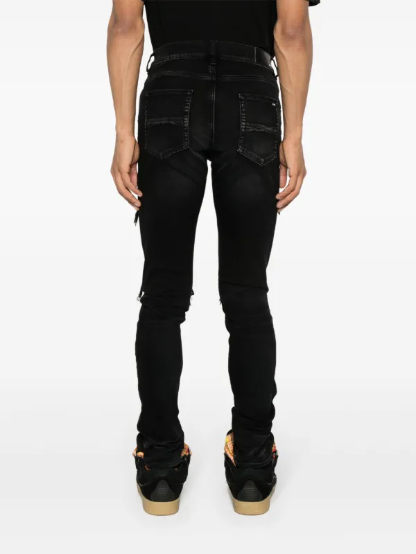 Amiri Blue Distressed Denim Crystal Embellished Inset Detail