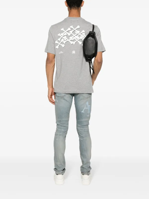 【関税込み】AMIRI グレー Bones Stacked Tシャツ Amiri Bones Stacked Cotton T-shirt In Grey | ModeSens