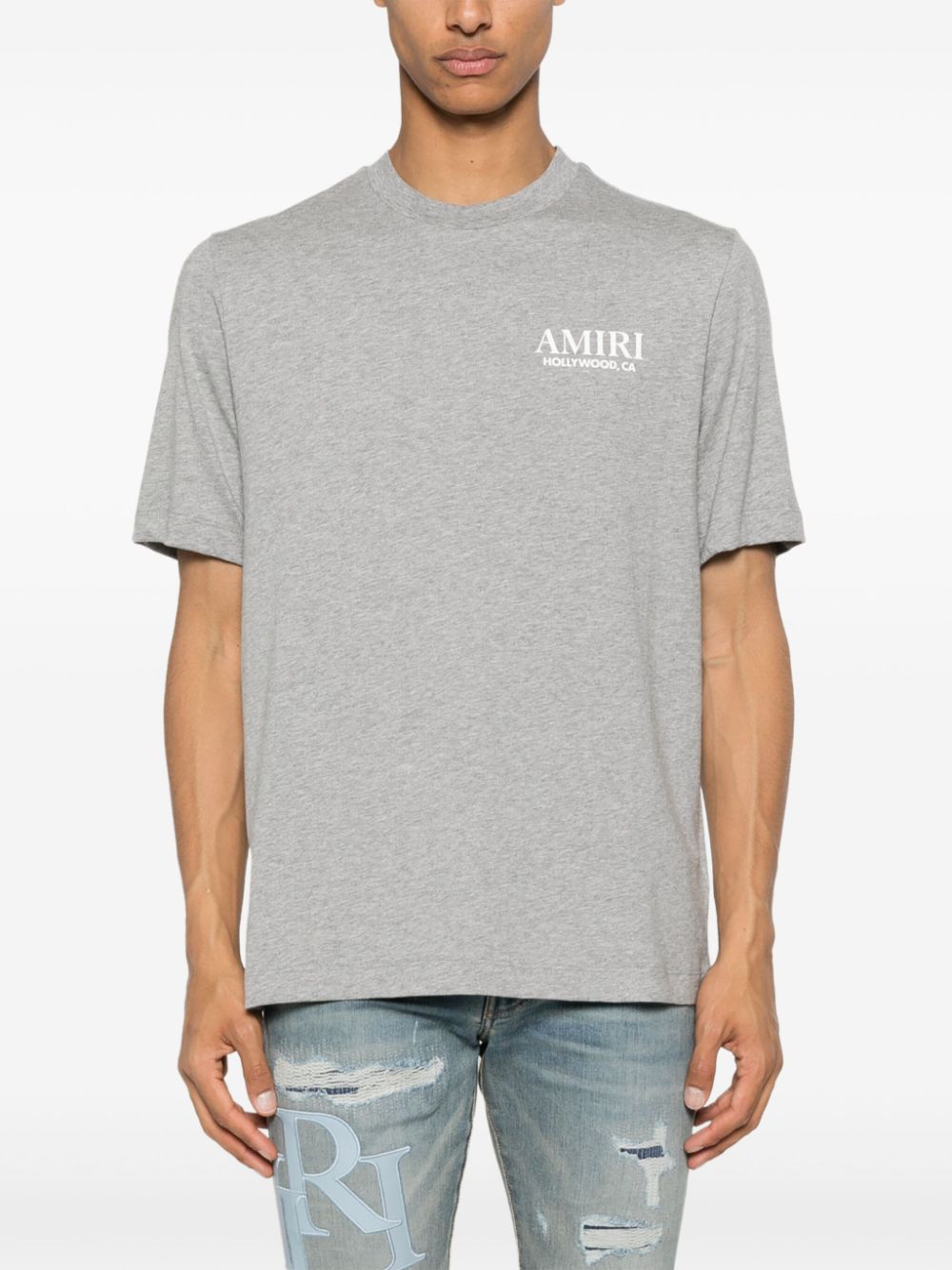 Shop Amiri Bones Stacked Cotton T-shirt In Grey