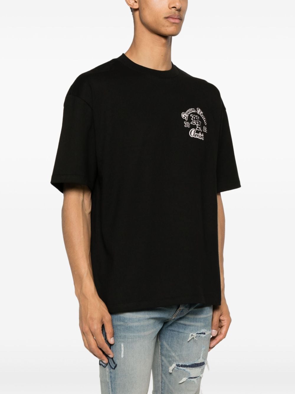 Shop Amiri Flocked-logo Cotton T-shirt In Black