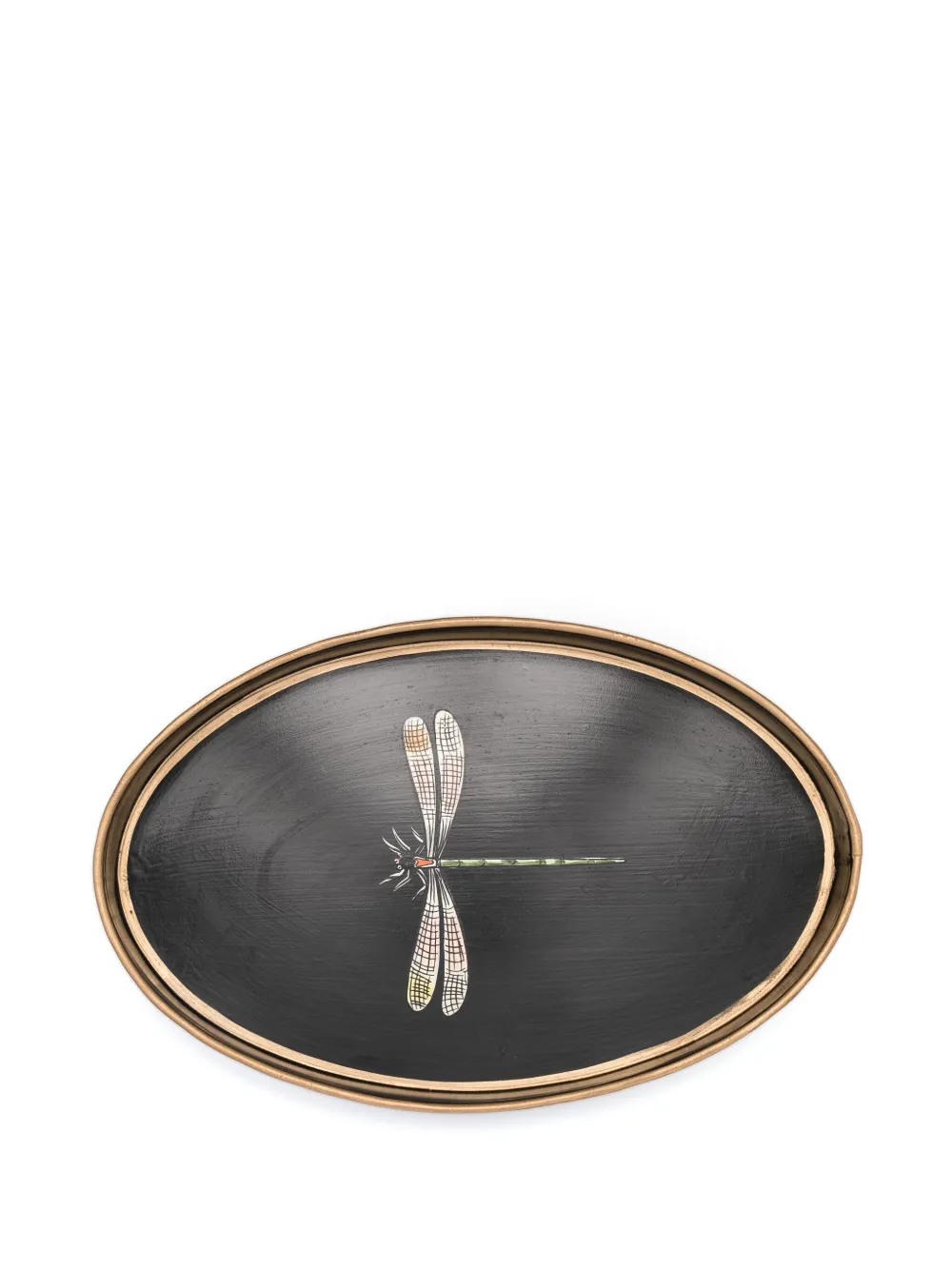 Les-ottomans Dragonfly Hand-painted Tray (32cm X 20cm) In Black