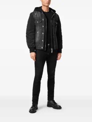 フィリッププレイン　ブラックレザー フード付きジャケット スカルデザイン Philipp Plein（フィリッププレイン）ジャケット - FARFETCH
