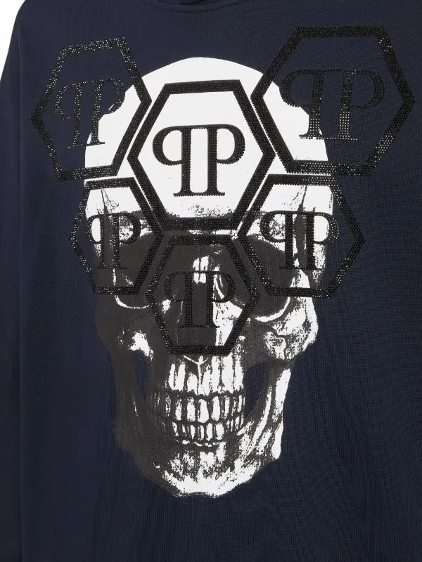 Philipp Plein Skull long-sleeve Hoodie Blue FARFETCH ID