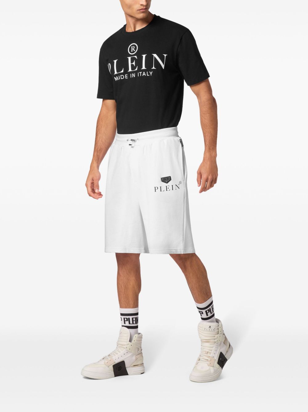 Philipp Plein logo-plaque cotton-blend shorts - Wit