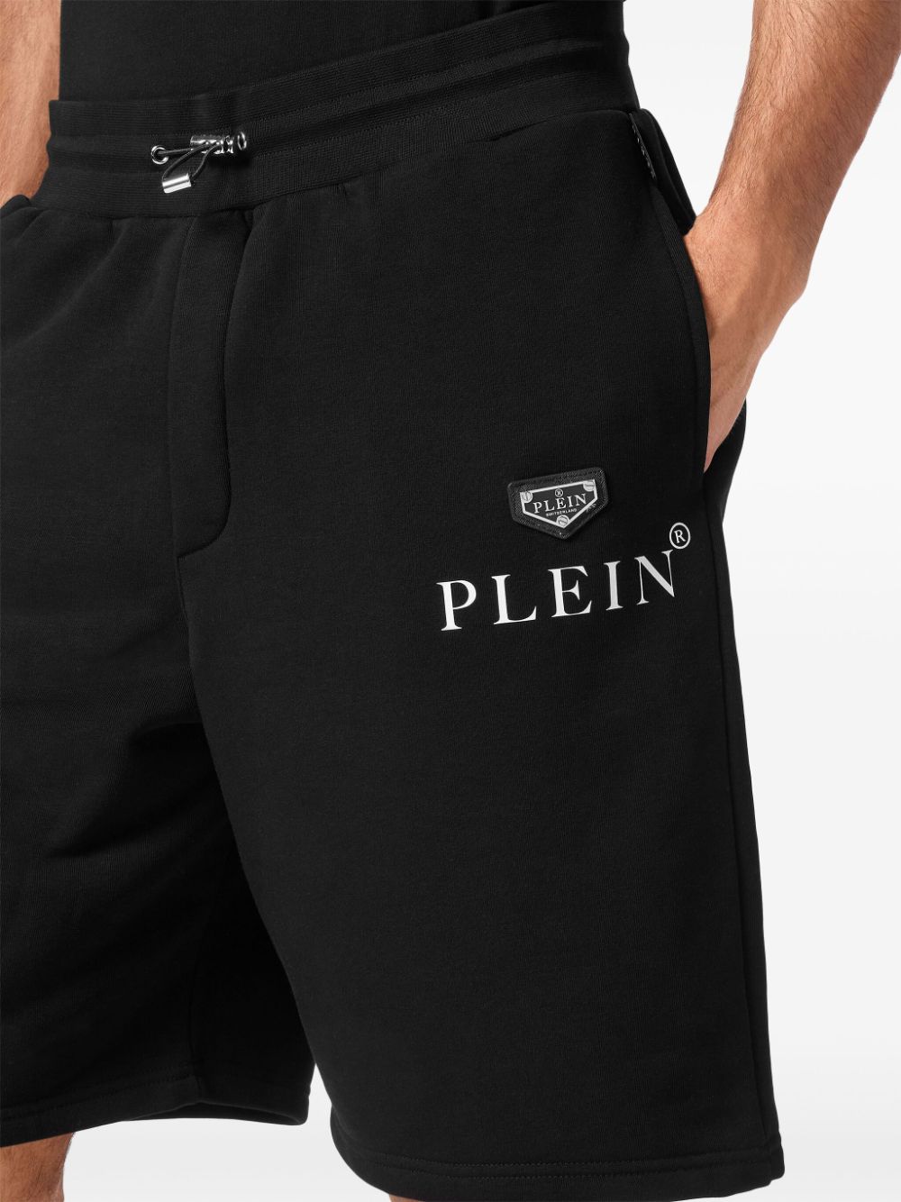 Shop Philipp Plein Logo-print Cotton-blend Shorts In Black