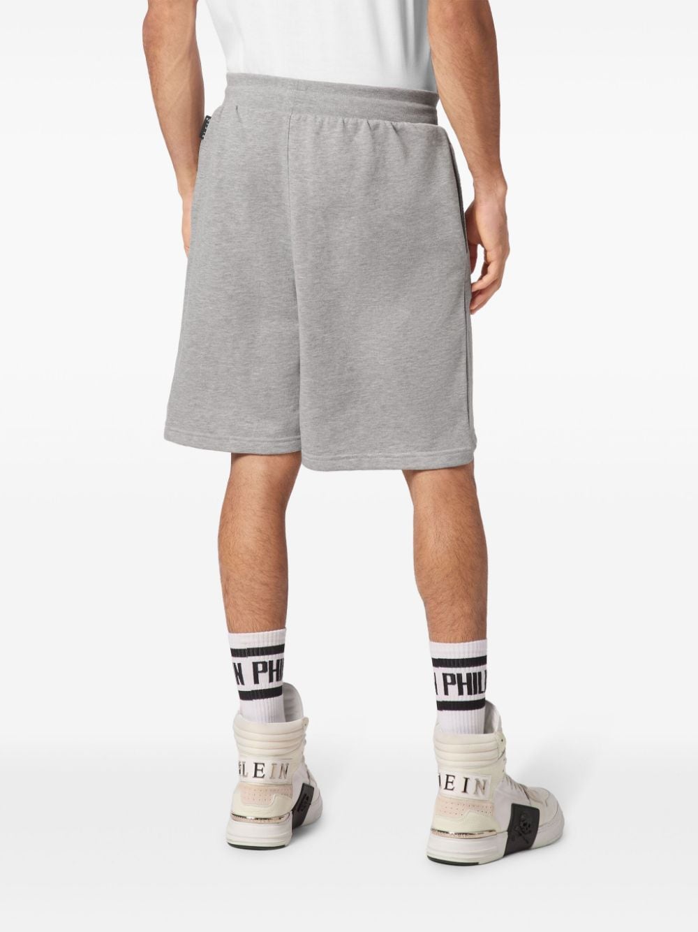 Shop Philipp Plein Logo-plaque Cotton-blend Shorts In Grey