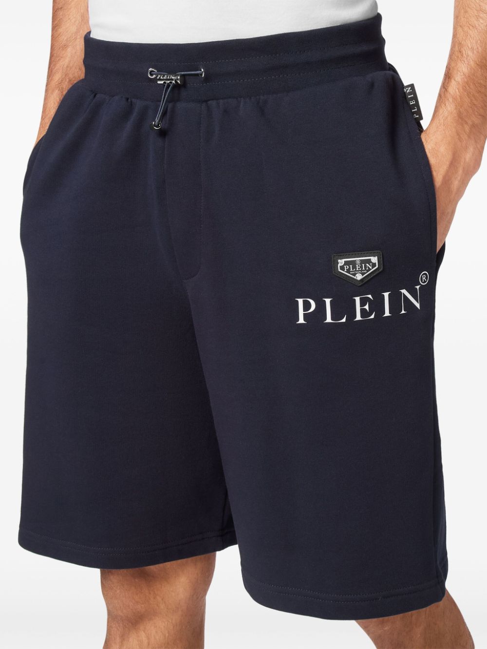 Shop Philipp Plein Logo-plaque Cotton-blend Shorts In Blue