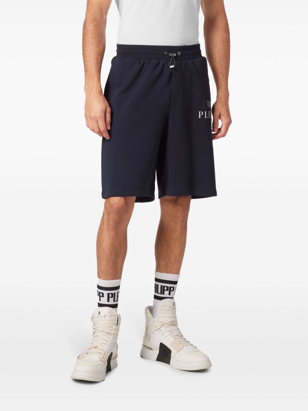 Shop Philipp Plein Logo-plaque Cotton-blend Shorts In Blue